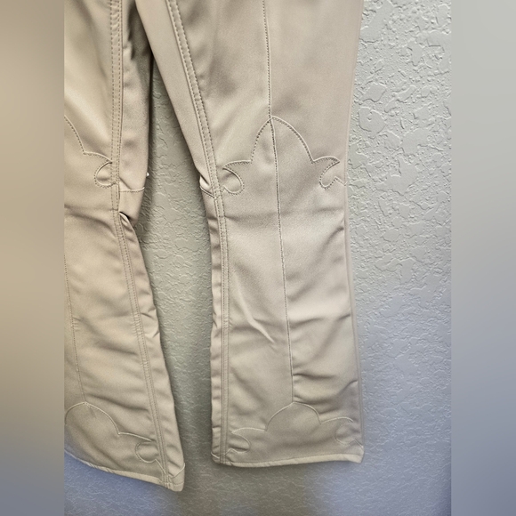 Rock & Roll Denim HIGH RISE EXTRA STRETCH FLARE FAUX LEATHER PANTS in Ivory - Picture 7 of 14